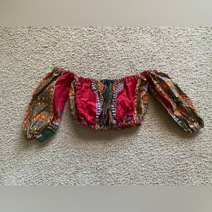 Ankara Colorful Off-Shoulder Crop Top Size S